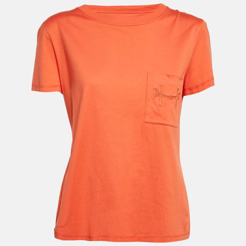 Hermes Orange Jersey Embroidered Pocket Detailed T-Shirt M - Hermes - Modalova