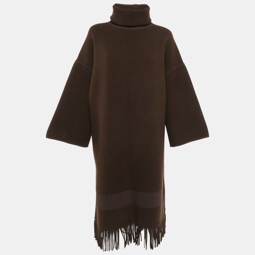 Hermes Brown Wool Knit Fringed Turtle-Neck Poncho Coat M - Hermes - Modalova