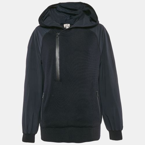 Hermes Navy Blue Wool Knit and Polyamide Zip-Up Hooded Jacket M - Hermes - Modalova