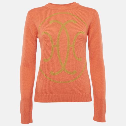 Hermes Orange Logo Patterned Knit Cashmere Crew Neck Sweater S - Hermes - Modalova