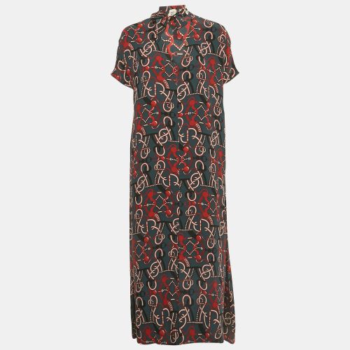 Hermes Grey Printed Silk Neck Tie Midi Dress M - Hermes - Modalova