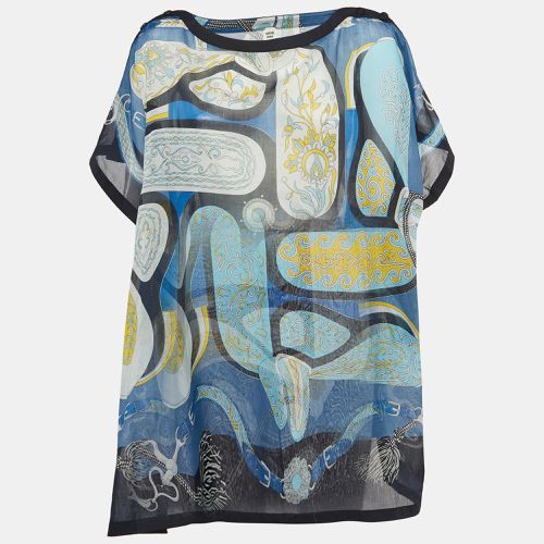 Hermes Blue Printed Sheer Cotton Kaftan Mini Dress One Size - Hermes - Modalova