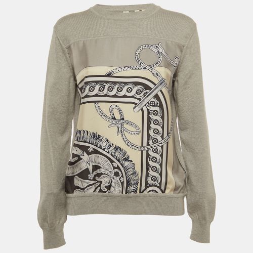 Hermes Grey Printed Silk and Cashmere Crew Neck Sweatshirt M - Hermes - Modalova