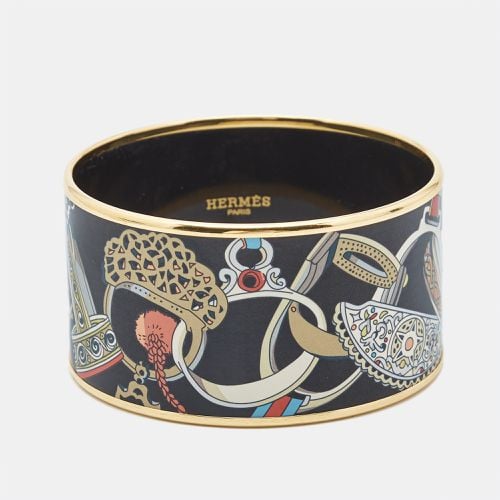 Hermes Concours d'Etriers Printed Enamel Gold Plated Extra Wide Bracelet - Hermes - Modalova