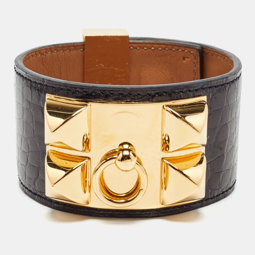 Hermes Collier de Chien Black Alligator Cuff Bracelet L - Hermes - Modalova