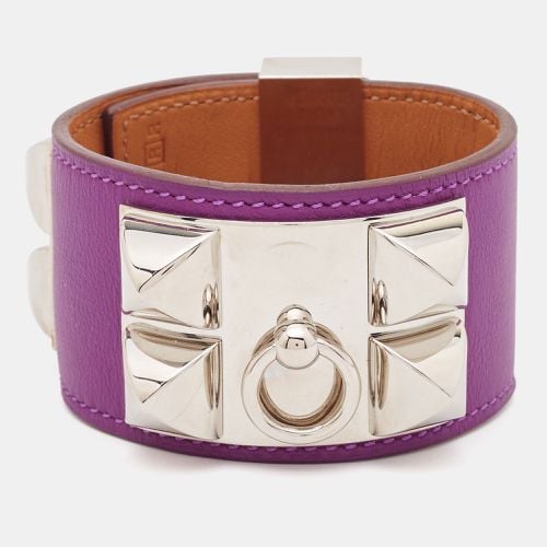 Hermes Collier De Chien Purple Leather Palladium Plated Bracelet - Hermes - Modalova