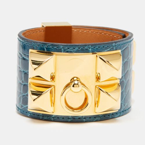 Hermes Collier De Chien Green Alligator Leather Gold Plated Bracelet - Hermes - Modalova