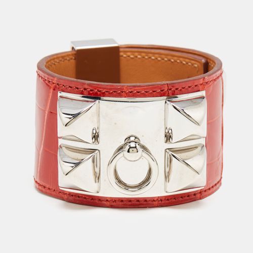 Hermès Collier De Chien Red Alligator Leather Palladium Plated Bracelet - Hermes - Modalova