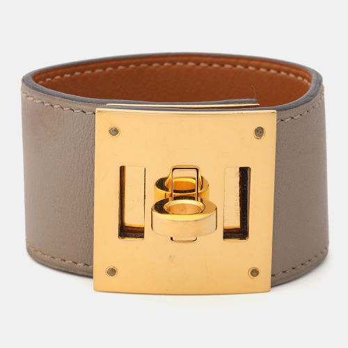 Hermes Grey Leather Gold Plated Kelly Dog Cuff Bracelet - Hermes - Modalova