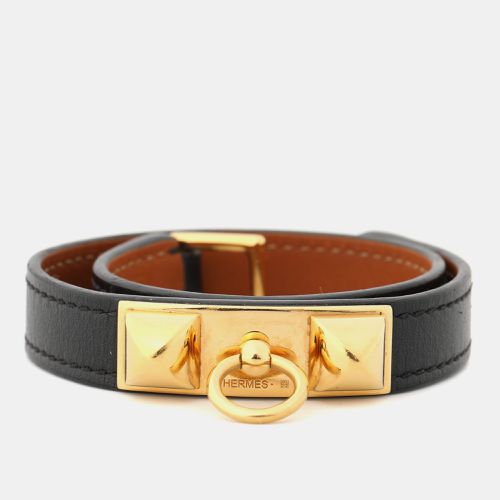 Hermès Black Leather Rivale Double Tour Bracelet XS - Hermes - Modalova