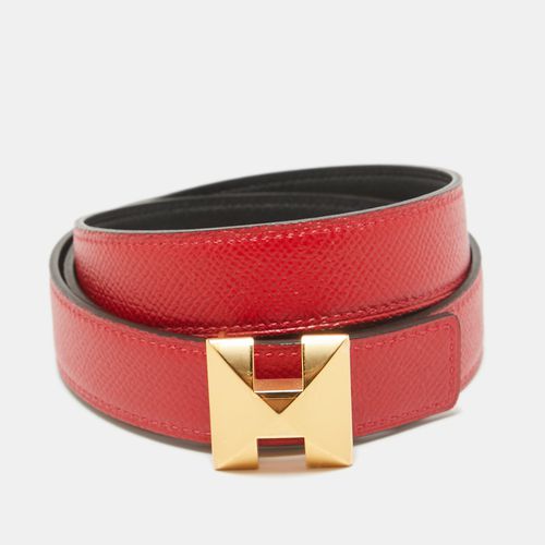 Noir/Rouge Casaque Swift and Epsom Leather Medor H Buckle Belt 90 CM - Hermes - Modalova