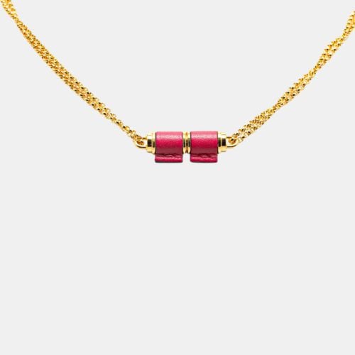 Hermes Charnieres Necklace Gold Pink Leather - Hermes - Modalova