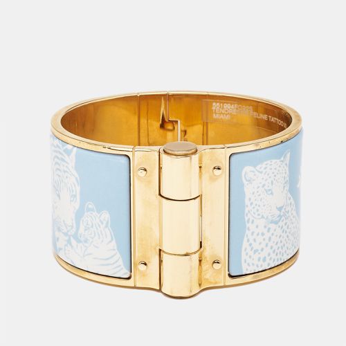 Hermès Tendresse Feline Tattoo Enamel Gold Plated Extra Wide Hinged Bangle Bracelet - Hermes - Modalova