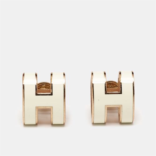 Hermès Pop H White Enamel Gold Plated Stud Earrings - Hermes - Modalova