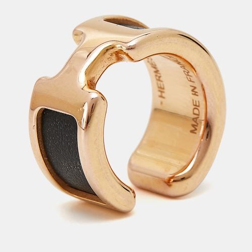 Hermès Olympe Black Leather Gold Plated Small Ear Cuff Ring - Hermes - Modalova