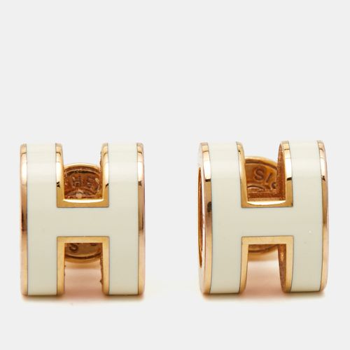 Hermès Mini Pop H White Enamel Gold Plated Earrings - Hermes - Modalova