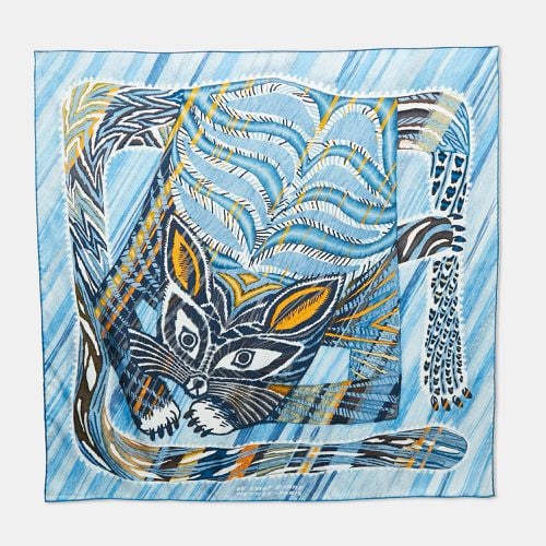 Hermès Blue Silk Blanc Le Chat Carre Scarf - Hermes - Modalova