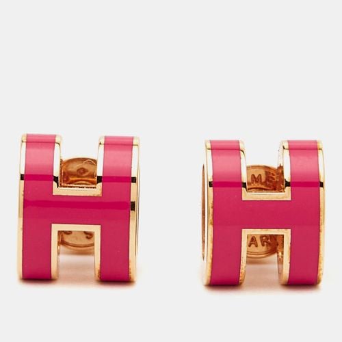 Hermès Mini Pop H Pink Enamel Gold Tone Stud Earrings - Hermes - Modalova