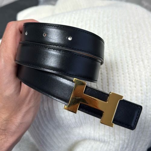 Hermes Black Brown Gold Leather Mini Constance Reversible Belt - Hermes - Modalova