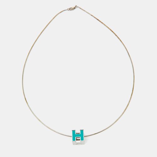 Hermès Cage d'H Cyan Lacquered Palladium Plated Pendant Necklace - Hermes - Modalova