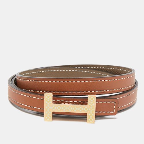 Gold/Etoupe Swift and Epsom Leather Focus Medor Laquee Belt 85 CM - Hermes - Modalova