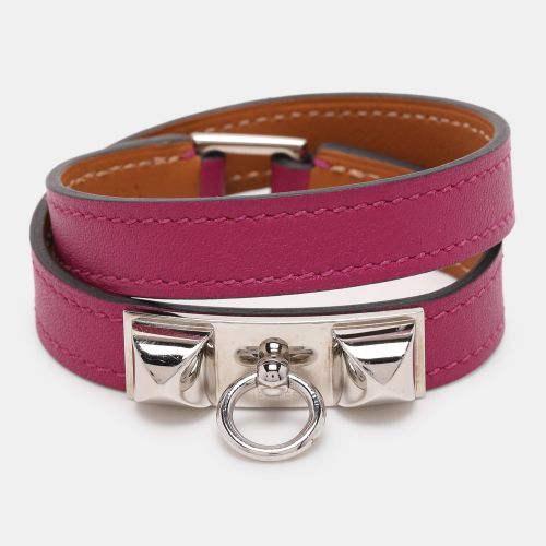 Hermes Purple Leather Rivale Palladium Plated Double Tour Bracelet - Hermes - Modalova