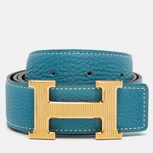 Hermes Bleu Jean/Noir Togo and Chamonix Leather H Striee Buckle Reversible Belt 85 CM - Hermes - Modalova