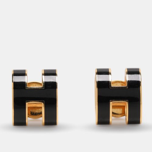 Hermes Pop H Black Lacquer Gold Plated Stud Earrings - Hermes - Modalova