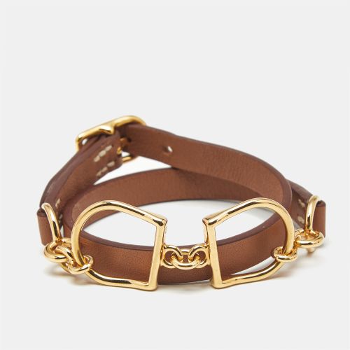 Hermès Etrier Double Brown Leather Gold Tone Tour Bracelet - Hermes - Modalova