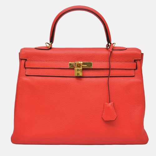 Rouge Bivoine Taurillon Clemence Leather Kelly 35 Tote Bag - Hermes - Modalova