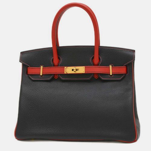 Hermes Black/Rouge Casaque Togo Leather Birkin 30 Tote Bag - Hermes - Modalova