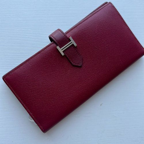 Hermes Rouge Epsom Leather Bearn Wallet - Hermes - Modalova