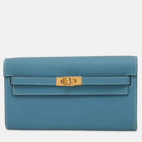 Hermes Blue Jean Epson Kelly Wallet Long To-Go Shoulder Bag - Hermes - Modalova