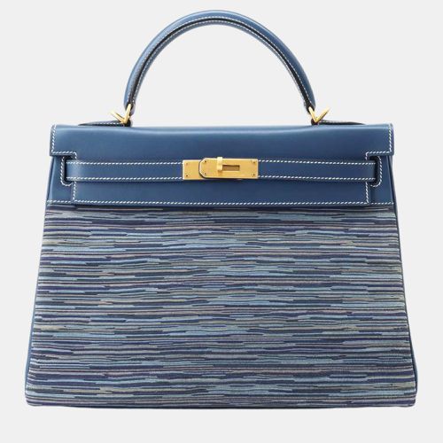 Hermes Blue Thalassa Box Calf Leather Vibrato Kelly Retourne 32 Top Handle Bags - Hermes - Modalova