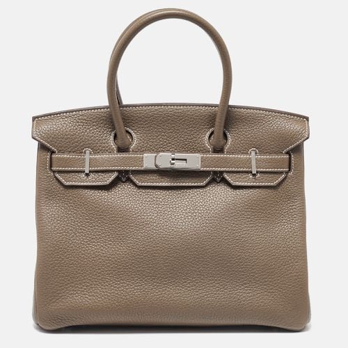 Hermes Etoupe Grey Taurillion Clemence Leather Palladium Finish Birkin 30 Bag - Hermes - Modalova