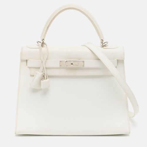 Hermes Blanc Epsom Leather Palladium Finish Kelly Sellier 28 Bag - Hermes - Modalova