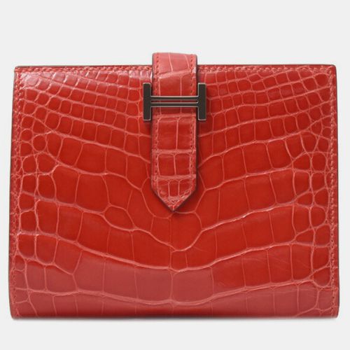 Hermès Red Geranium Shiny Alligator Compact Bearn Wallet - Hermes - Modalova