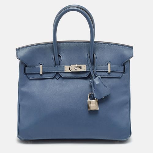 Hermes Bleu Agate Swift Leather Palladium Finish Birkin 25 Bag - Hermes - Modalova