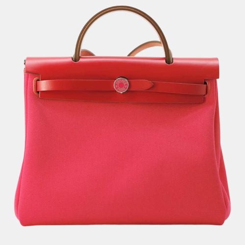 Hermes Herbag zip Rose Mexico/Rouge Piman Toile H Vache Hunter Leather Size PM - Hermes - Modalova