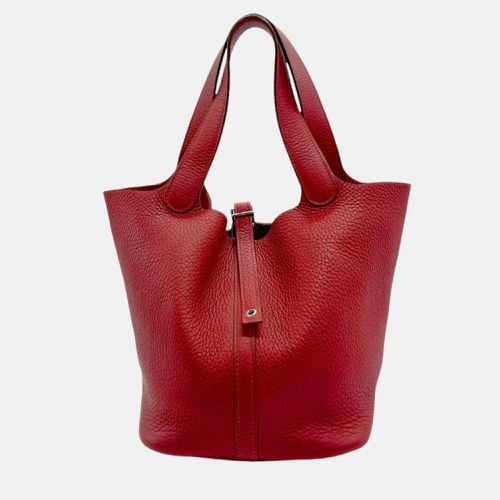 Hermes Rouge Garance Silver Taurillon Clemence Picotin Lock MM Handbag - Hermes - Modalova