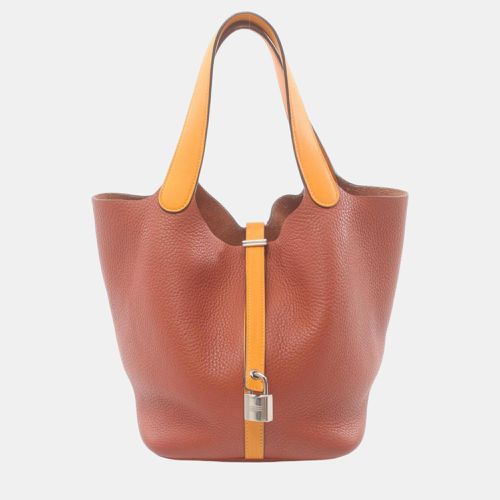 Hermes Brown Orange Taurillon Clemence Picotin Lock MM Touch Handbag - Hermes - Modalova