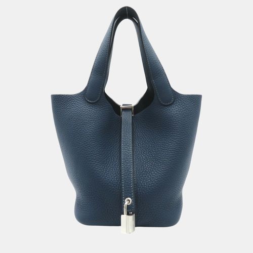 Hermes Blue Calfskin (Cowhide) Taurillon Clemence Picotin Lock PM Handbag - Hermes - Modalova