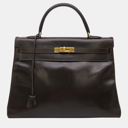 Hermes Dark Brown Box Calf Leather Kelly 35 Handbag - Hermes - Modalova