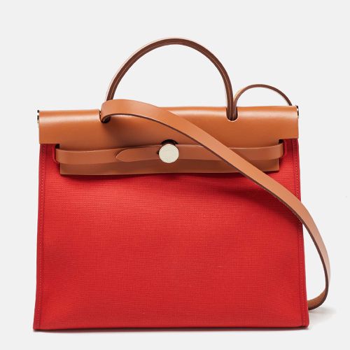 Hermès Rogue Tomate/Natural Toile and Vache Hunter Herbag Zip 31 Bag - Hermes - Modalova