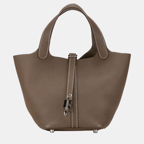 Hermes Etoupe Greige Taurillon Clemence Picotin Lock PM Handbag - Hermes - Modalova