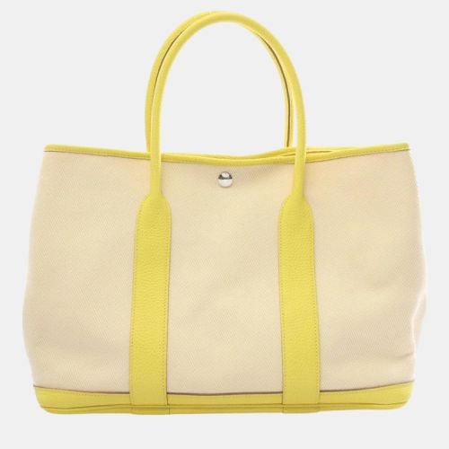 Hermes Beige Yellow Leather Toile Officier Garden PM Lime Tote Bag - Hermes - Modalova