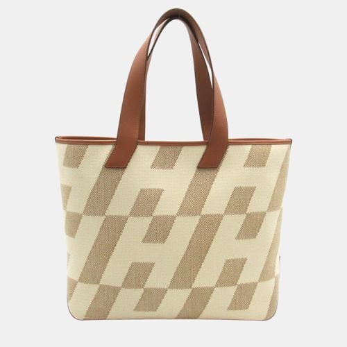 Hermes Brown Beige Canvas Leather Toile H Ambie GM Tote Bag - Hermes - Modalova