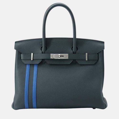 Hermes Birkin Officer Vert Chypre/Blue Zelage Togo Leather Swift Leather Size 30 - Hermes - Modalova