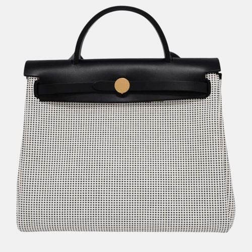 Hermes Black/White Toile Quadrille Vache Hunter Leather Size PM Herbag zip - Hermes - Modalova