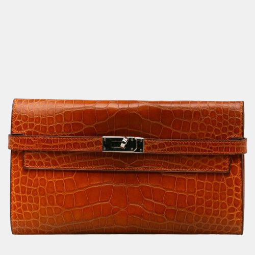 Hermes Orange Alligator Leather Long Deployant Kelly Wallet - Hermes - Modalova